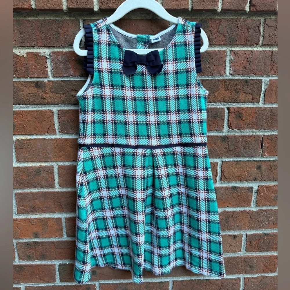 Janie & Jack Green Plaid Holiday Bow Dress Size 8 Girls Kids